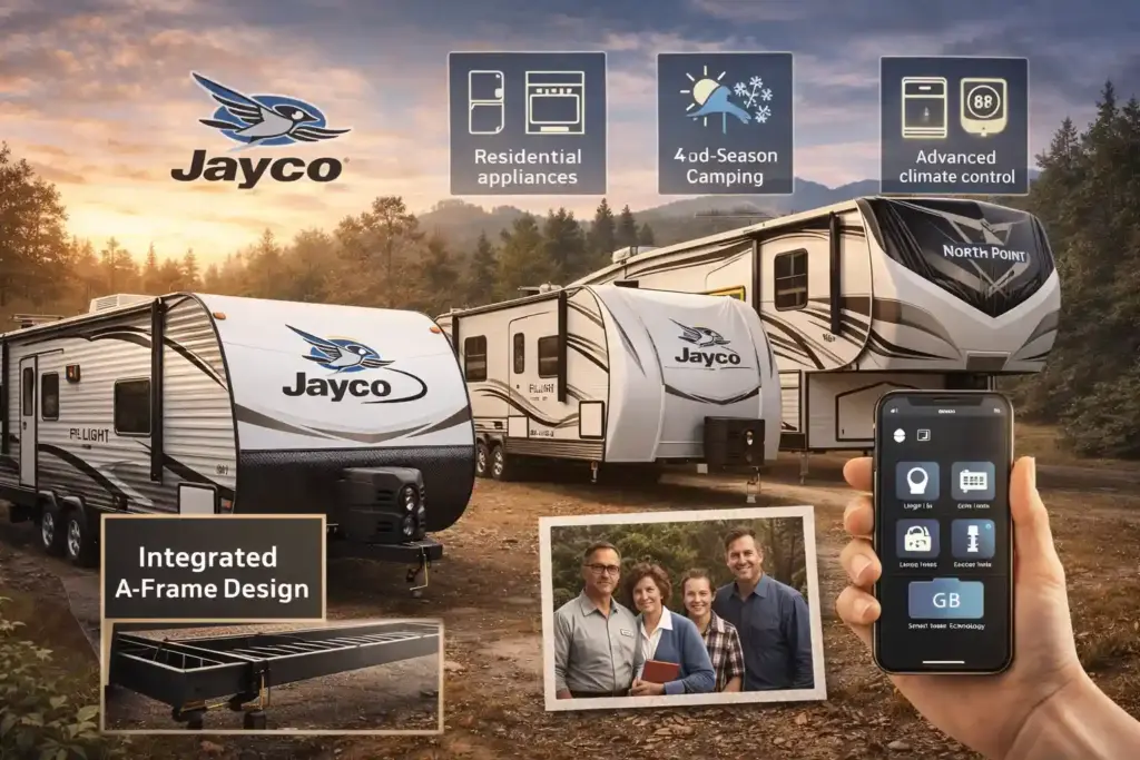 Jayco travel trailers showcasing Jay Flight Eagle and North Point models