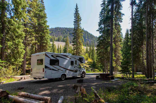 RV (Recreational Vehicle) parked at a campsite or RV park