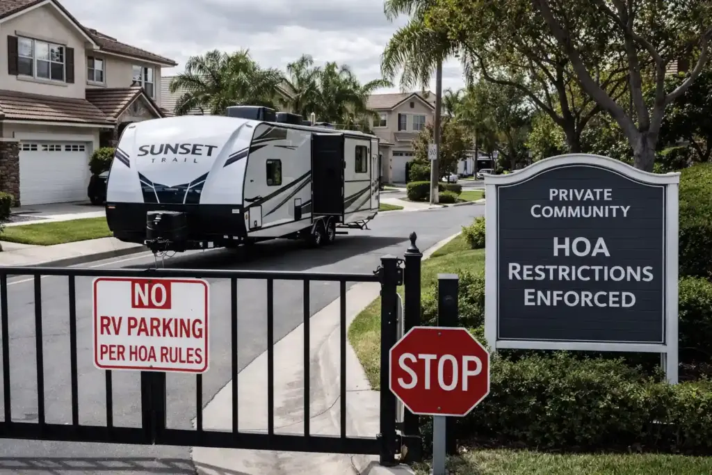 RV blocked from parking in a gated neighborhood due to HOA rules